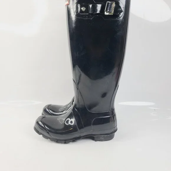 Hunter Women's Black Original Gloss Tall Rubber Mid-Calf Rain Boots Size 6.5 - Picture 2 of 6